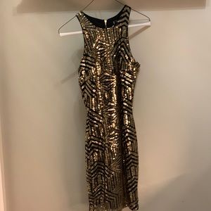 Women’s Lulu’s Gold Black Sequin semi Formal Dress XS